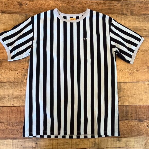 WKND Blue Vertical Striped T-Shirt Crew Neck Medium Ringer Ref Goals - Picture 4 of 7